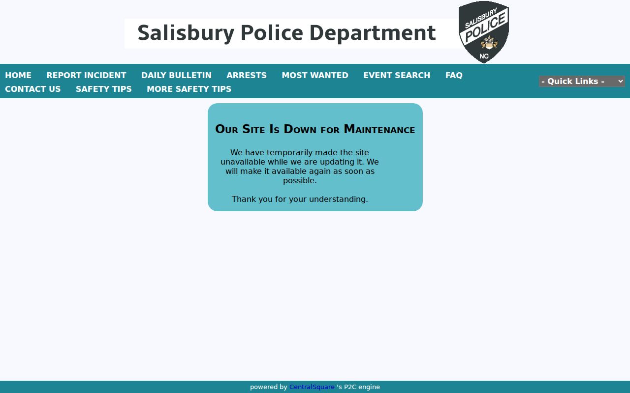 Salisbury Police P2C search for Rowan County arrest records