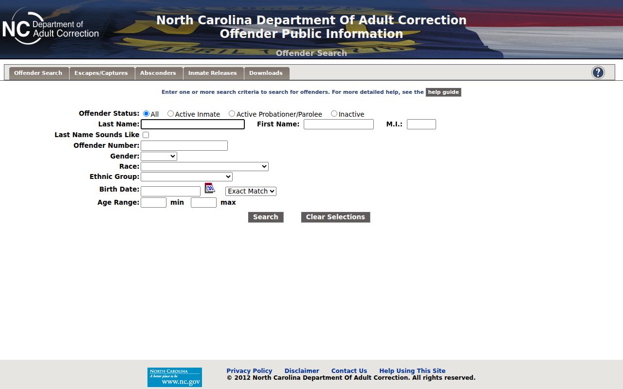 Rowan County criminal correctional records in NCDAC search